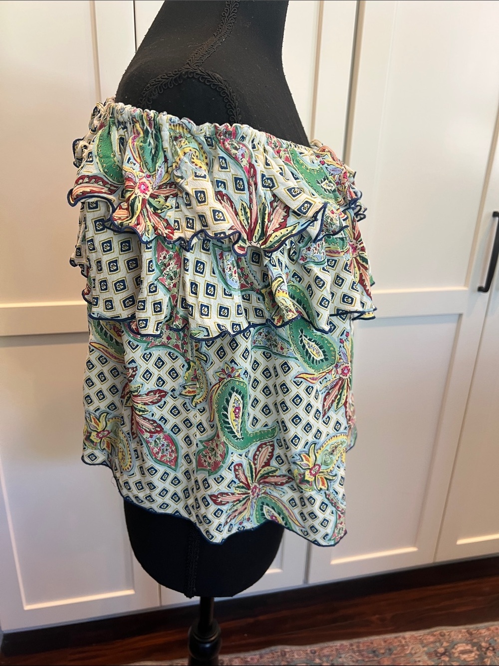 Zara Floral Paisley Ruffle Off-The-Shoulder Boho Blouse - Size Medium - Picture 5 of 8